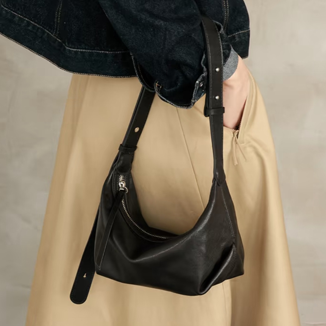 新款牛皮饺子包小众设计搭真皮腋下包单肩斜挎包24.5&times;11&times;14.5