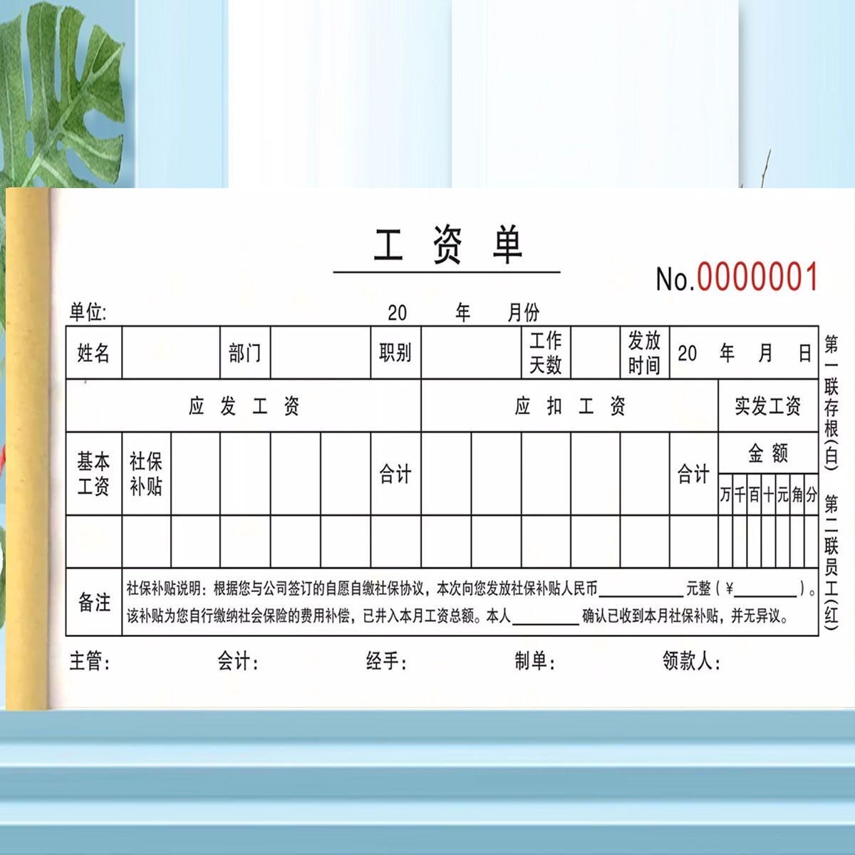 新版带社保缴纳收据财务人员工资单预支单支款单工资借支出纳清单