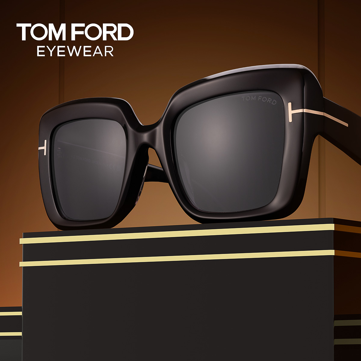 TOM FORD汤姆福特黑色方形猫眼T标墨镜男TF1157复古摩登太阳镜女