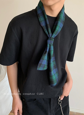 简约复古设计款领巾男女小众博主风搭配领结时髦日系纯棉小围巾潮