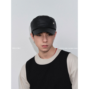 CiKC 高级感皮质骑士帽小众设计潮酷马术帽男女简约平顶鸭舌帽拽