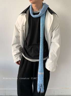 CiKC 定制渐变川冰蓝 细窄长条围巾25新款秋冬时髦装饰腊肠围巾潮