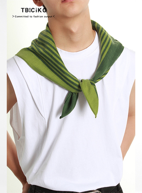 韩国chic原版撞色丝巾男士小领巾棉麻小披肩女装饰方巾简约百搭