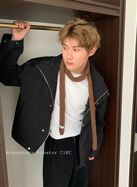 ins博主同款针织细围巾男女秋冬时髦装饰卷边围脖多功能保暖领结