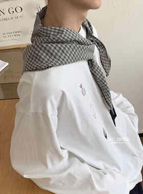 Mount Fuji简约复古百搭格子三角巾男士装饰搭配小丝巾女潮牌领巾