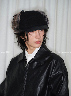 CiKC 原创复古拼接毛绒雷锋帽男女秋冬小众时髦护耳保暖飞行帽潮