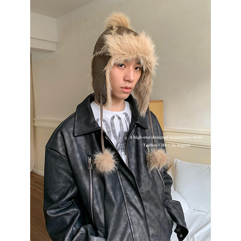 出行bi备复古加厚毛绒雷锋帽男