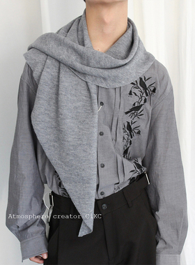 CiKC 简约柏林灰色加大三角围巾披肩男女秋冬保暖针织围脖坎肩潮