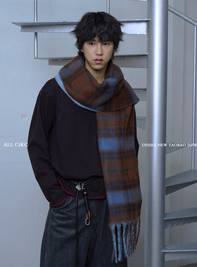 CiKC 冬日氛围感双面毛绒围巾男女秋冬百搭保暖格纹围脖加厚情侣