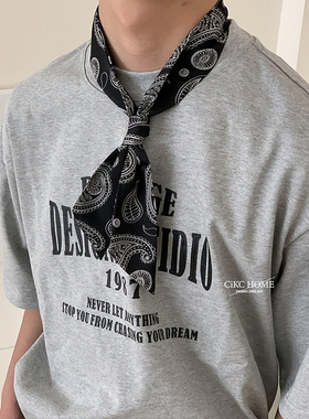 复古设计感男士丝巾简约腰果花长条巾女英伦阿美咔叽小围巾装饰潮