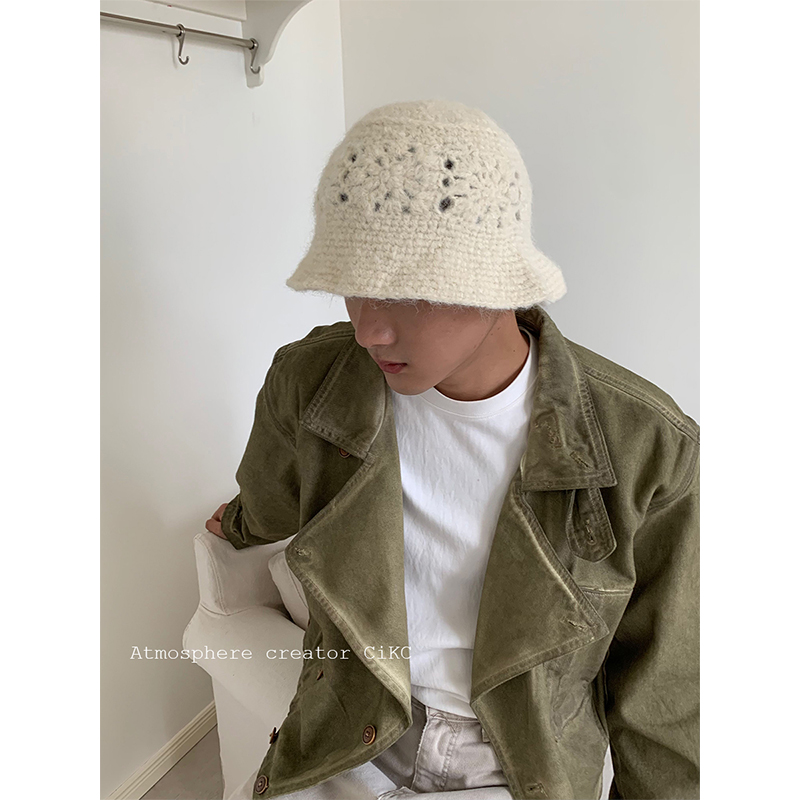 CiKC 小众复古日系毛线渔夫帽男女秋冬时髦卷边礼帽保暖帽ins同款