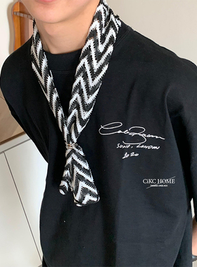 circulate高级感黑白镂空斜纹小颈巾男女in上百搭装饰丝巾西装潮