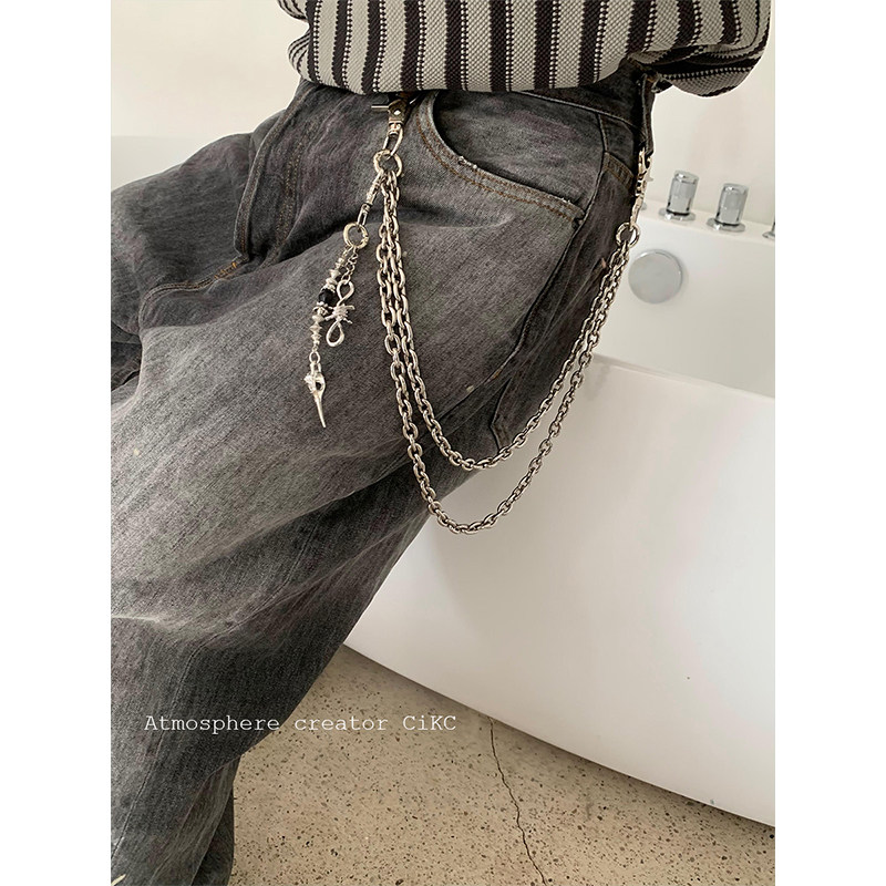 朋克嘻哈美式牛仔裤裤链