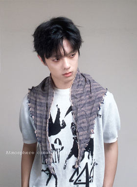 breakage设计师款毛边做旧三角领巾男女小众博主风搭配三角小围巾