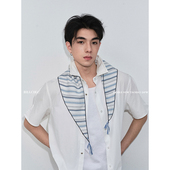 CiKC 日系休闲条纹三角巾男女ins休闲盐系领巾叠带搭配海军风丝巾
