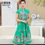 Mùa hè mới trung niên của phụ nữ gió quốc gia váy mẹ đầm đầm dài cotton lụa ngắn tay mùa hè - Phụ nữ cao cấp váy trung niên đẹp