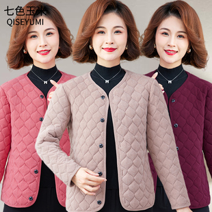 中年妈妈春秋德绒保暖棉衣短款 小棉袄 内外穿薄中老年人女秋冬薄款