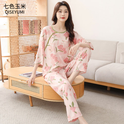 睡衣女春秋款绵绸新中式家居服
