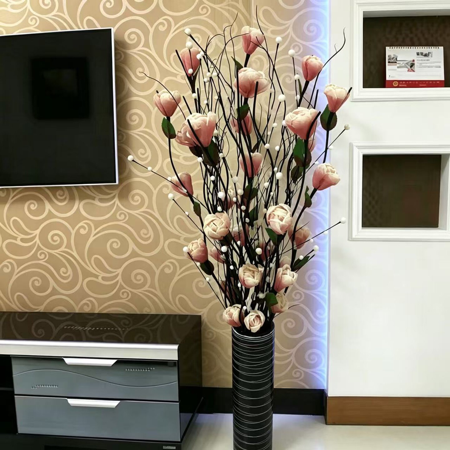 轻奢落地叶脉干花大牡丹摆件花艺
