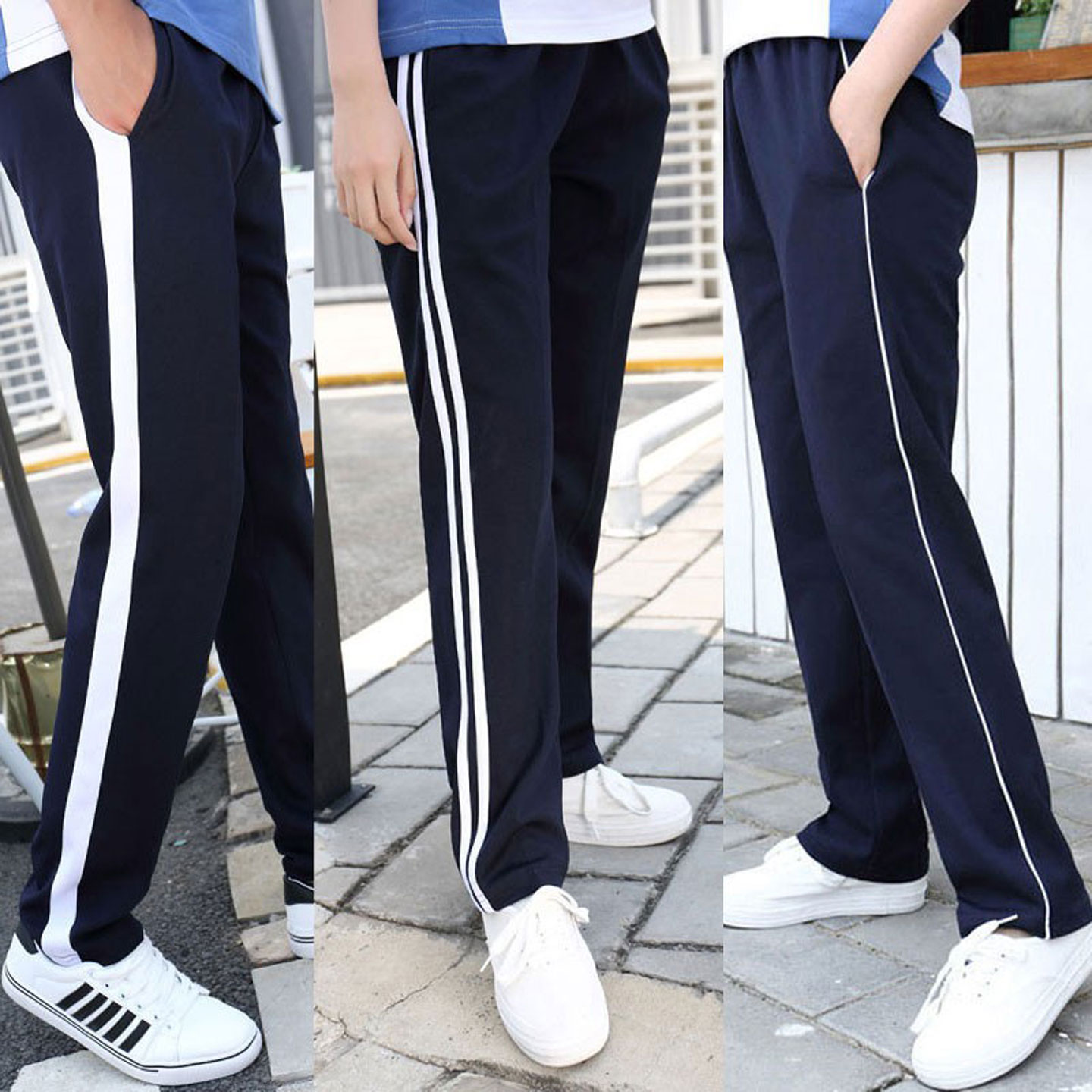 校服裤子冬季加绒加厚棉白边校裤