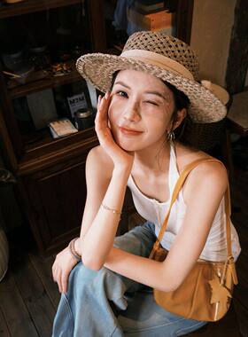 草帽老钱风防晒遮阳大帽瞻海边沙滩帽百搭时尚出游防晒帽子草帽