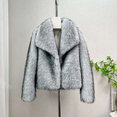 秋冬新款狐狸毛仿皮草外套宽松百搭款气质短款女翻领毛毛外套外贸