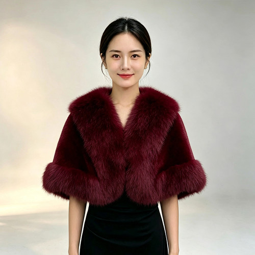 2026秋冬季新款女士时尚仿水貂毛短款皮草外套小个子毛毛披肩外搭