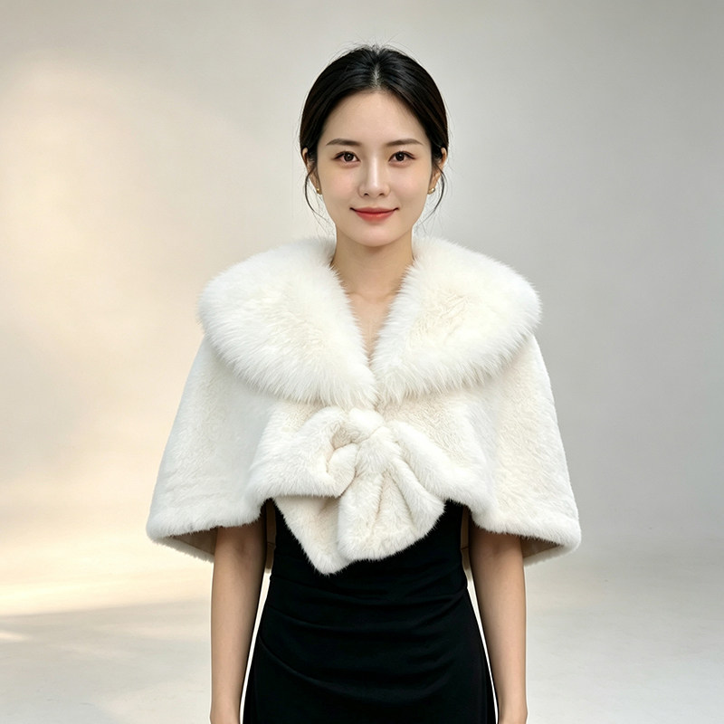 仿水貂毛短款旗袍外搭披肩女