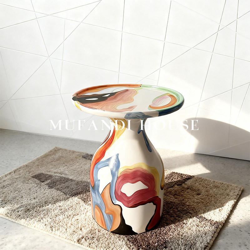 慕梵迪艺术涂鸦手绘彩绘边几设计师款客厅沙发创意置物小茶几角几,住宅家具,角几/边几,淘宝优惠券,粉丝福利购,淘宝优惠卷