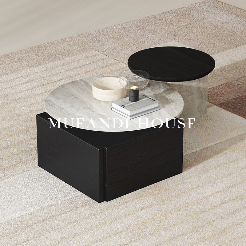 慕梵迪客厅家用小户型圆形组合茶几设计师现代简约天然大理石茶几