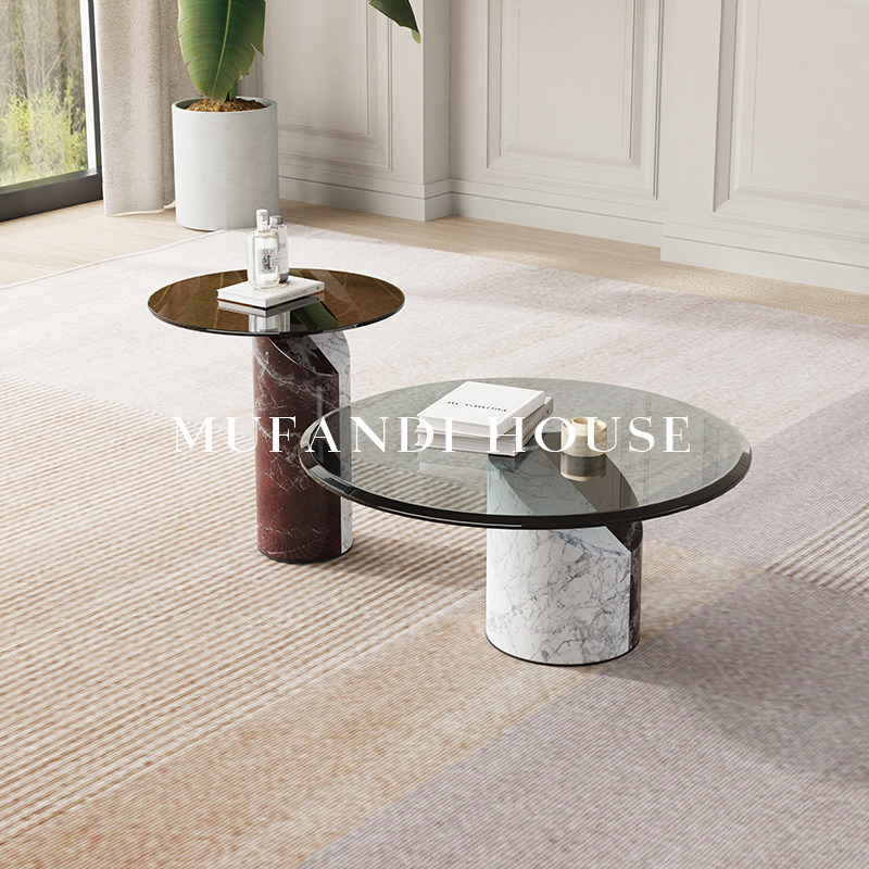 慕梵迪轻奢艺术圆形灰玻璃茶几客厅家用高档简约设计师组合茶几