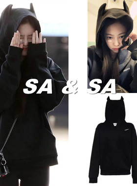 Jennie同款黑色小恶魔卫衣
