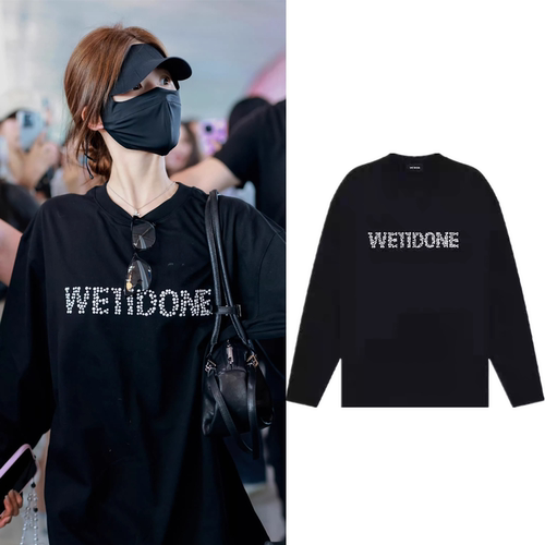 赵露思同款珍珠烫钻纯棉T恤