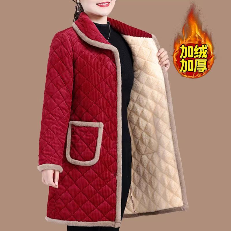 中老年妈妈装棉衣外套加绒加厚保暖棉袄奶奶冬装碎花洋气女款棉服