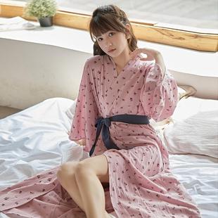 无印风 碎花睡袍家居服送腰封睡裙 日系 和服纯棉纱布睡衣女日式