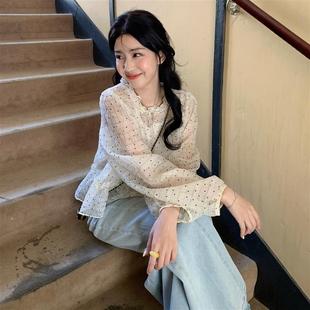 女 一只西由XIYO法式 花边小清新甜美洋气雪纺衫 上衣夏季 波点小衫