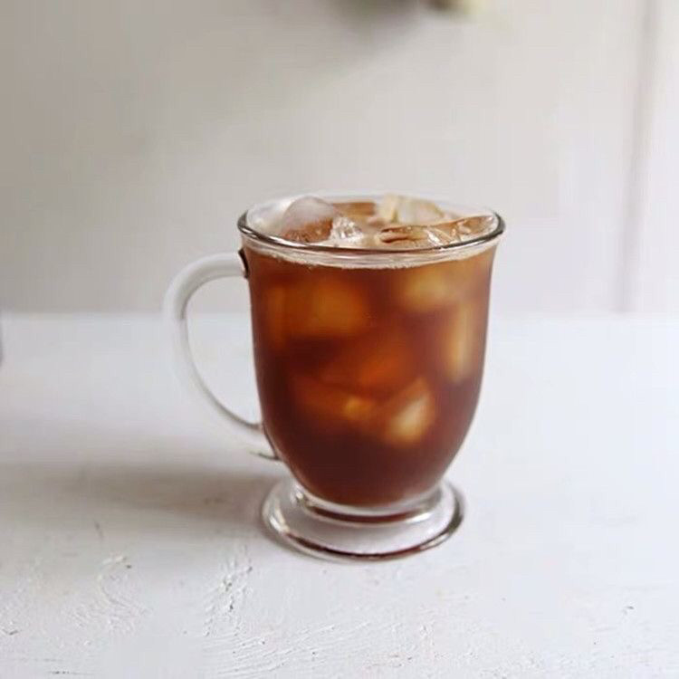 韩国ins网红玻璃冰咖啡杯 牛奶杯高脚耐热带把水杯拿铁果汁冷饮杯