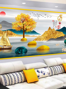 现代简约轻奢山水客厅装饰画3d立体墙贴画自粘沙发背景墙壁画贴纸