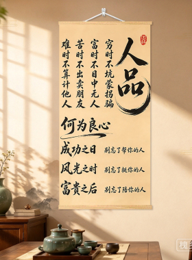新中式【人品】雅致笔墨装点茶室画客厅玄关背景画励志挂轴画