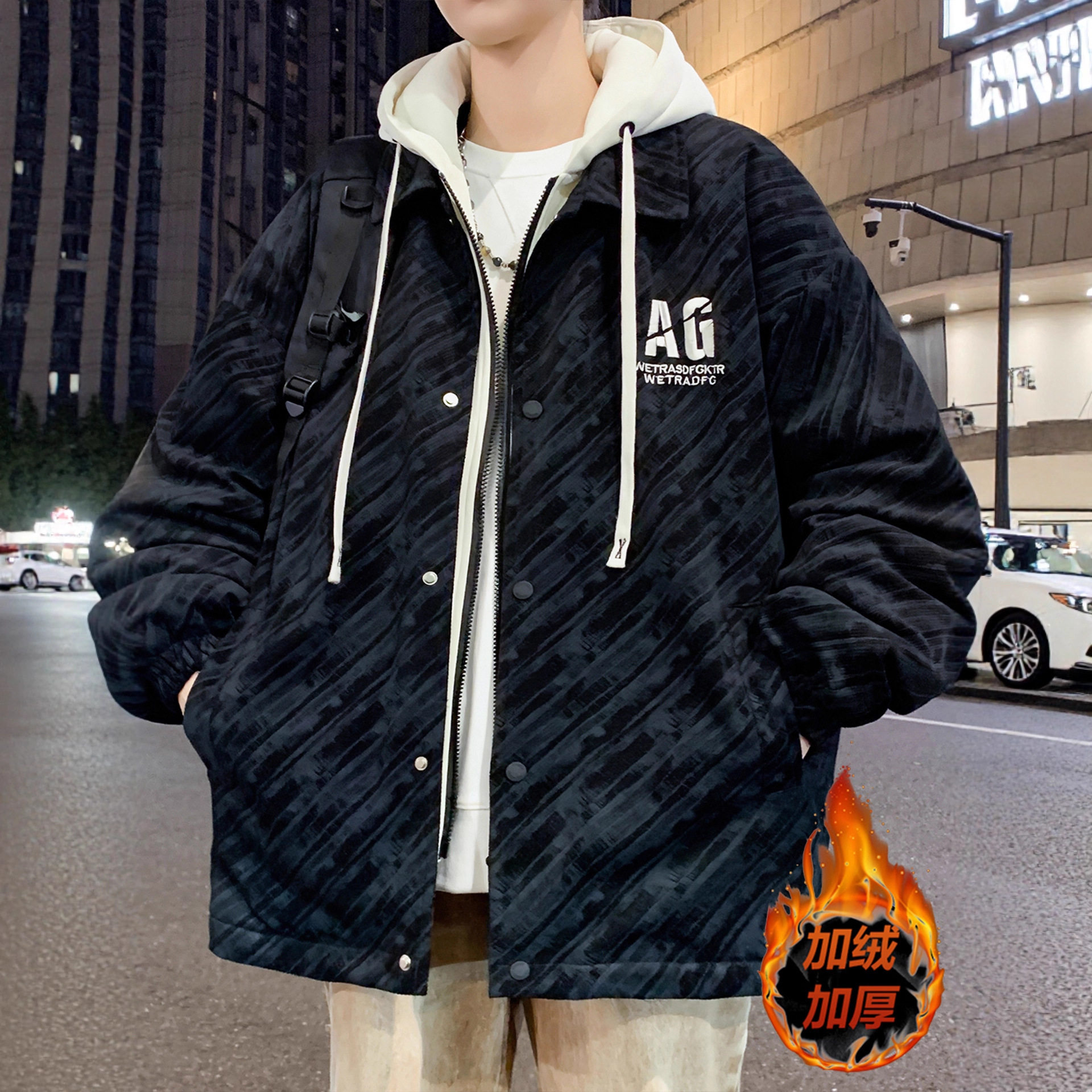 德国冬季青少年假两件外套男初中高中学生加绒加厚夹克大童保暖棉