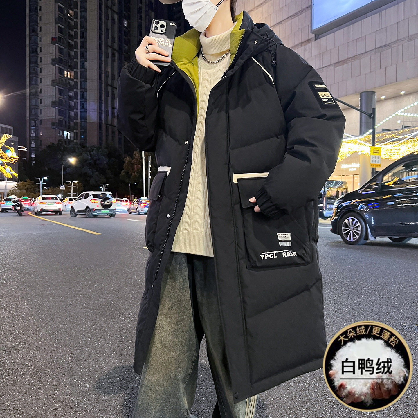 欧洲站冬季中长款羽绒服男孩初中高中学生加厚外套青少年大童冬装