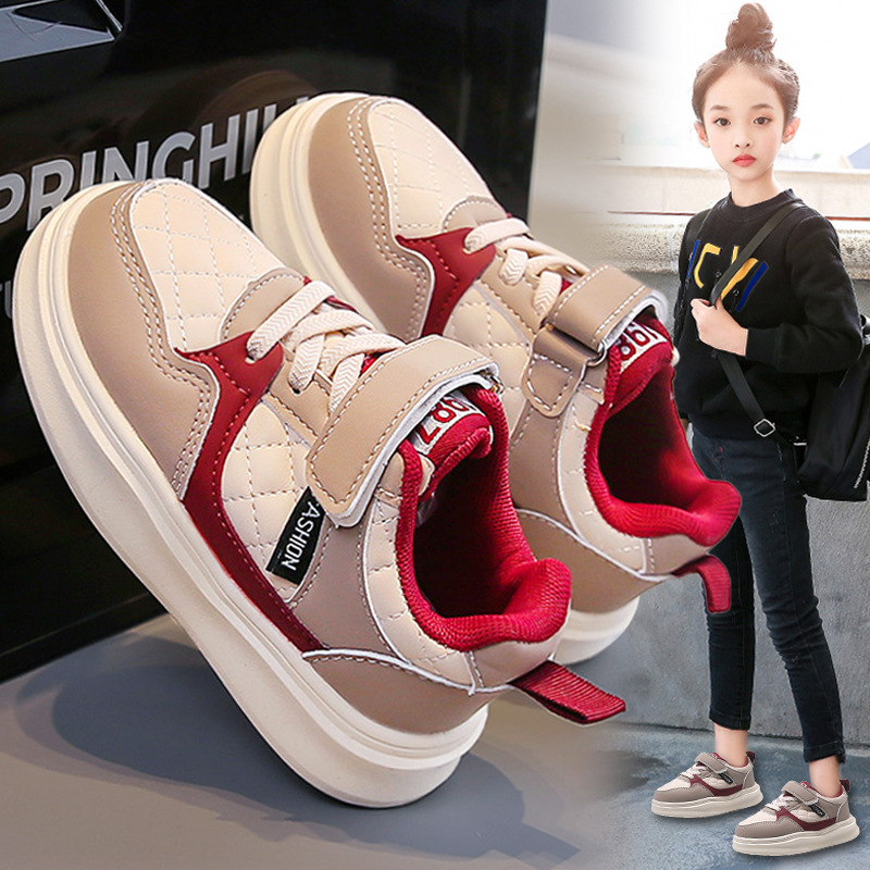 今年新品女童鞋板鞋新款季儿童小学生皮面运动鞋中大童女孩软底防