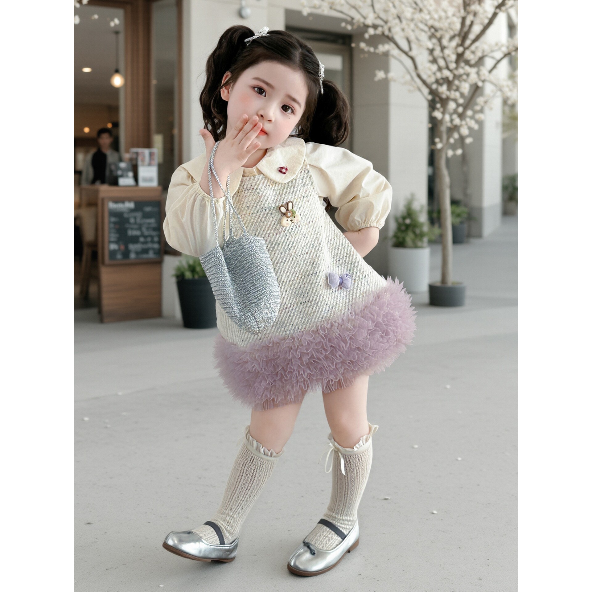 德国韩版女童款卡通马甲裙两件套新款洋气小香风套装童装潮