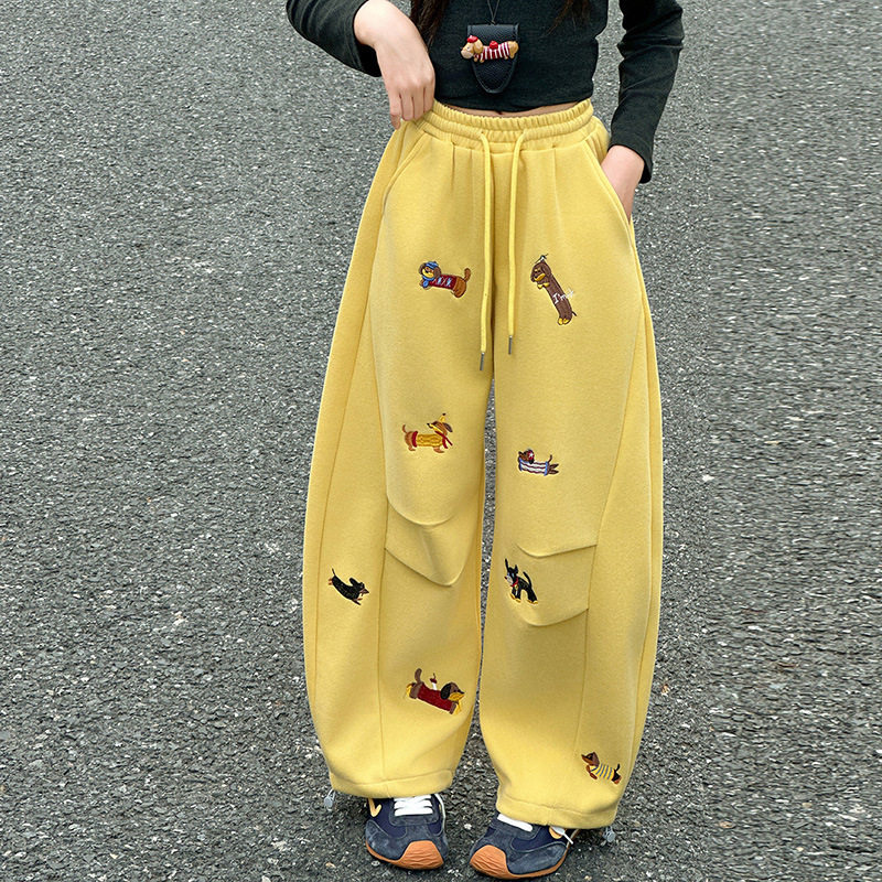 德国女童弯刀裤季新款儿童卡通刺绣运动裤女大童早裤子初中生