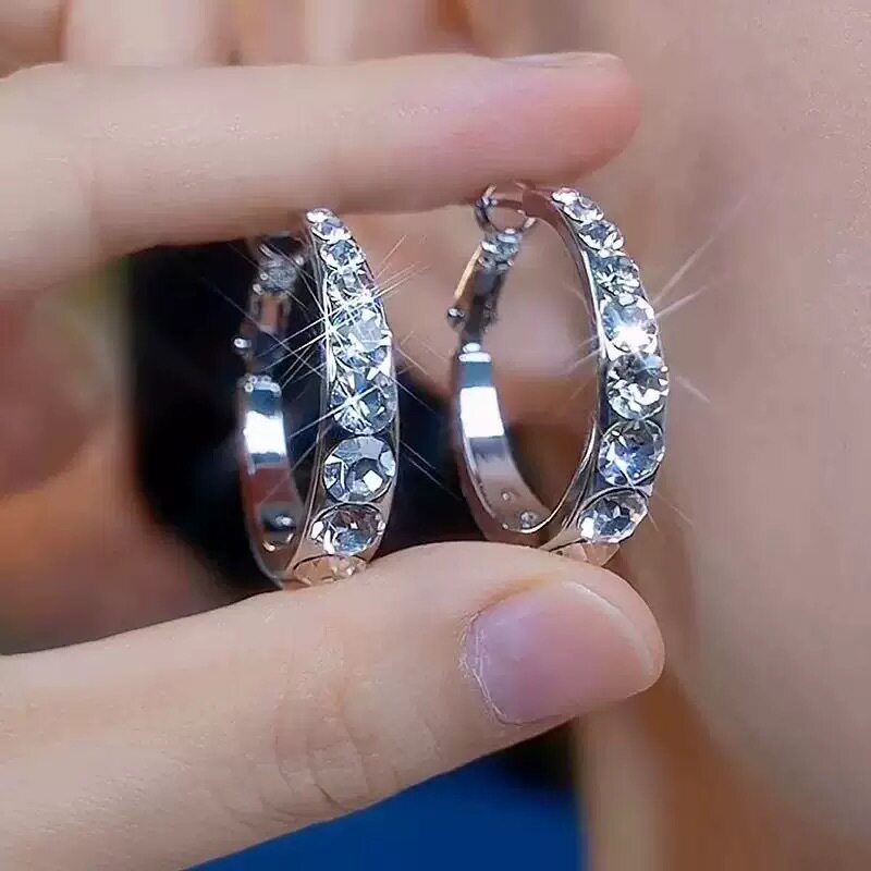 撤柜超闪水钻圈圈耳环女设计感时尚耳扣年新款潮复古百搭精致耳饰