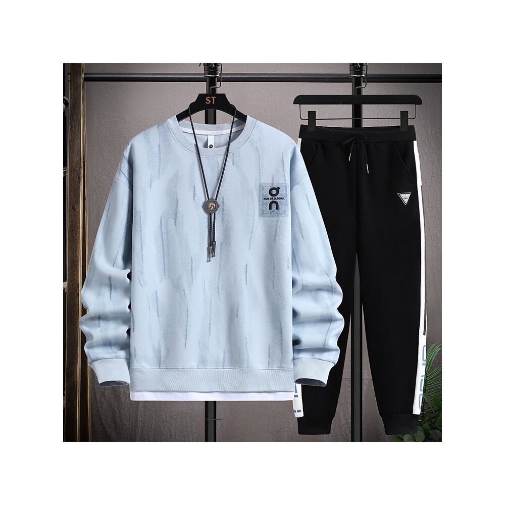 德国季圆领卫衣套装男孩初中学生长袖打底衫青少年假两件T恤上衣