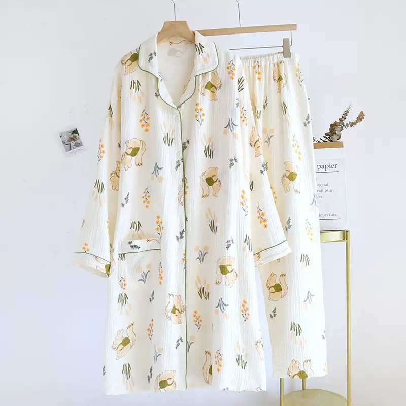 今年新品月子服待产裙加裤子两件套纯棉纱布秋季产房哺乳睡裙孕妇