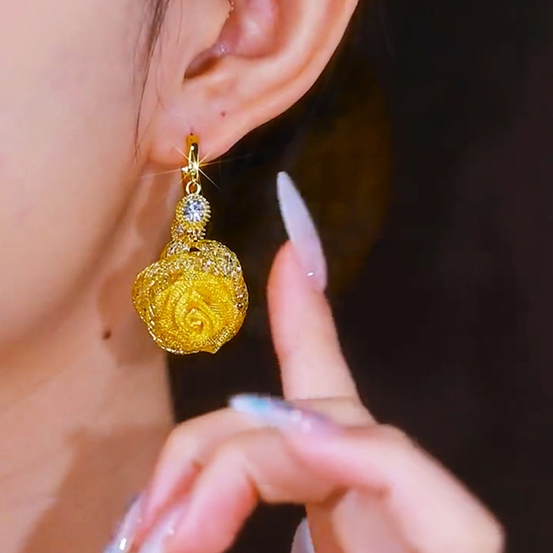 撤柜玫瑰花耳环女轻奢时尚高级感爆款网状耳扣新款气质小众耳饰潮