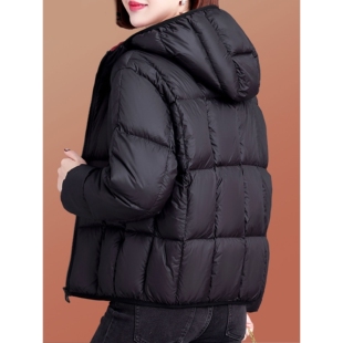 欧洲站高品质女士短款羽绒服冬季新款小个子洋气保暖连帽白鸭绒外