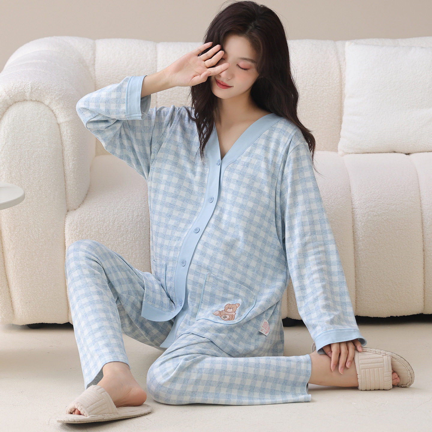 今年新品月子服睡衣女季带胸垫休闲透气哺乳套装产前产后长袖家居